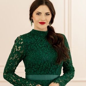 Rachel Parcell Long Sleeve Green Lace Ruffle Dress